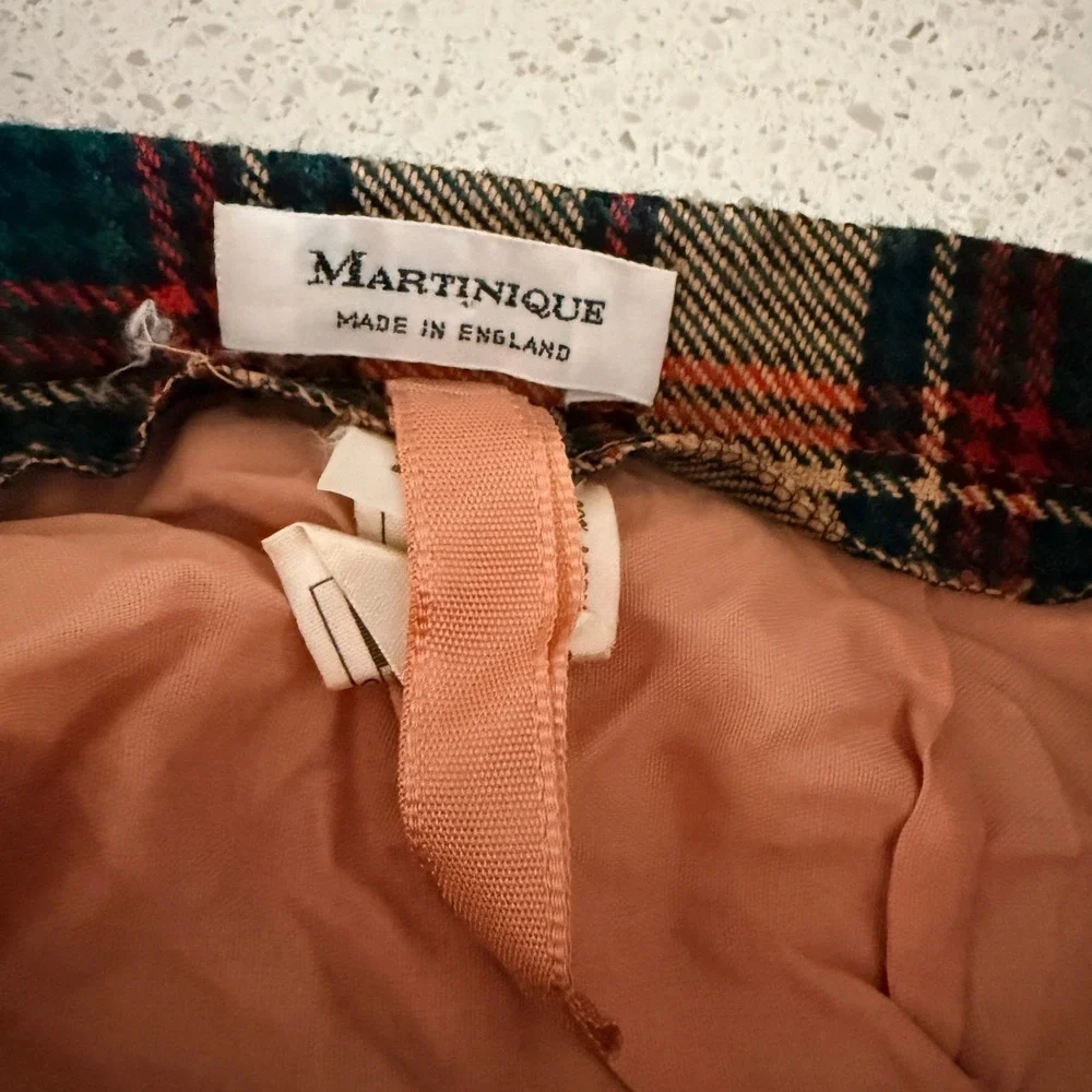 Martinique Vintage Tartan Plaid Pleated Wool Blend Midi Skirt,Green Red Tan,14